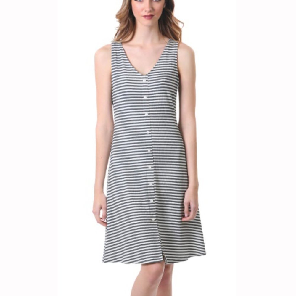 Striped Rib Knit Button Dress by Neesha